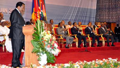 Le président Paul Biya prononçant le discours de clôture du Sommet de Yaoundé. Photo (c) Cellule de communication de la présidence de la République du Cameroun