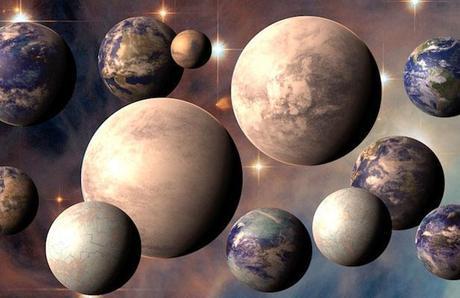 Vue d'artiste des différents types de planètes habitables que comptent notre galaxie