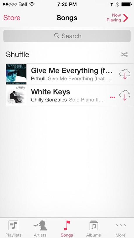 Nouveaux onglets dans l'Apps musique