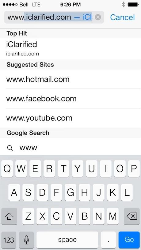 Plus besoin d'ajouter le .com ou .net etc.. dans le navigateur de safari