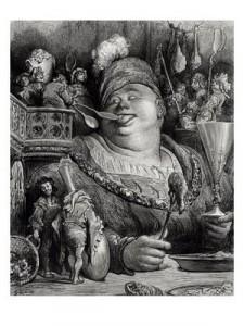 illustration de Gustave Doré pour Gargantua, deuxième roman de François Rabelais écrit en 1534. Gargantua était un énorme mangeur. 