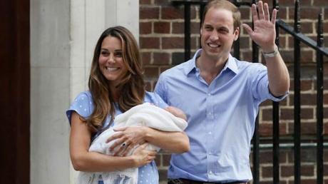 Britain's Prince William and his wife Catherine, Duchess of Cambridge appear with their baby son outside the Lindo Wing of St Mary's Hospital, in central London