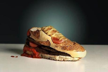 burger shoes food art