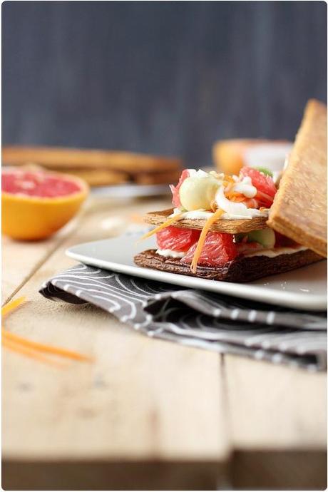 Mille feuilles de crudités et gambas