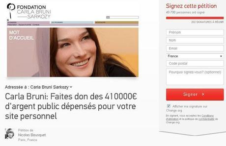 Carla Bruni : Une pétition pour qu'elle rembourse le site payé par les contribuables