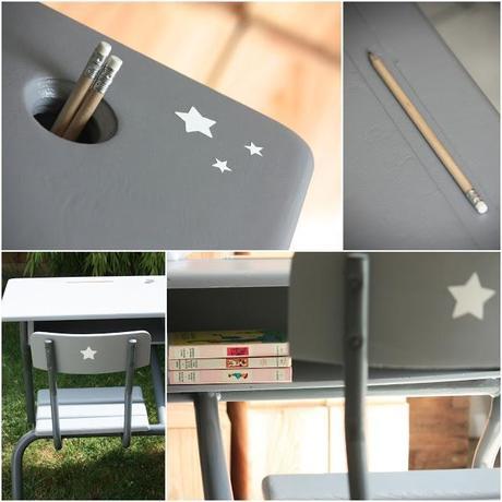 Nouveau relooking d'un bureau d'écolier en bois