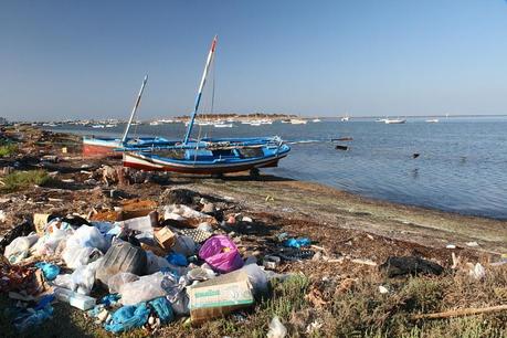 Déchets et felouques, les petits voiliers de pêcheurs. 