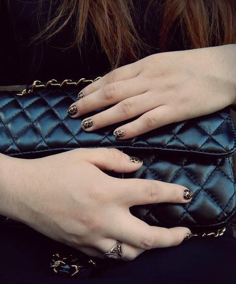 Black dress and leopard nail patch
