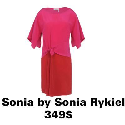 Robe bicolore en soie rose et rouge