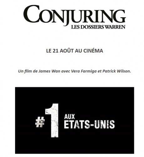 CONJURING : Les dossiers Warren – Le film d’horreur #1 aux Etats-Unis !‏