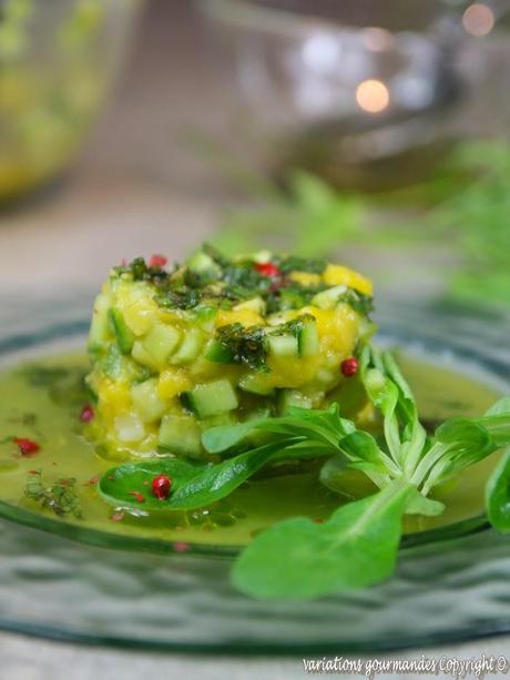 Salade de concombre libanais et mangue à la menthe