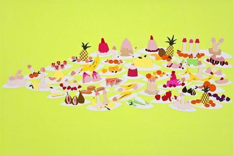 Comestible, collage et dessin, Annie Descoteaux