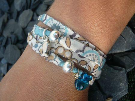 bracelet tissu perles argent 4 tours home made (3)