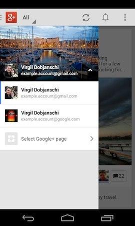 1account page switch Google+ pour Android : passez rapidement d’un compte à l’autre, partagez votre localisation et liez Drive à G+