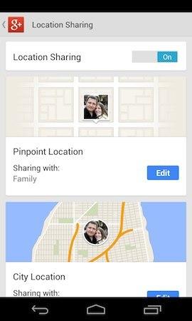 4location sharing settings Google+ pour Android : passez rapidement d’un compte à l’autre, partagez votre localisation et liez Drive à G+