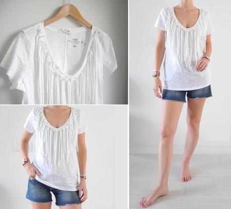 DIY pour customiser un t-shirt blanc avec des franges