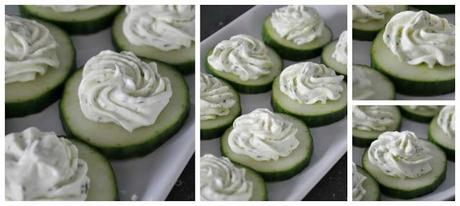 Bouchées de concombre à la crème fouettée à l'aneth et à la ciboulette