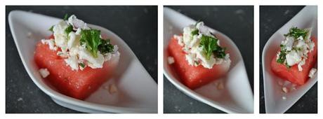 Cubes de Melon d'eau au Feta et à la menthe