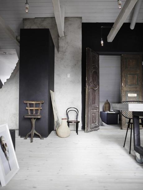 Un intérieur noir et blanc vintage