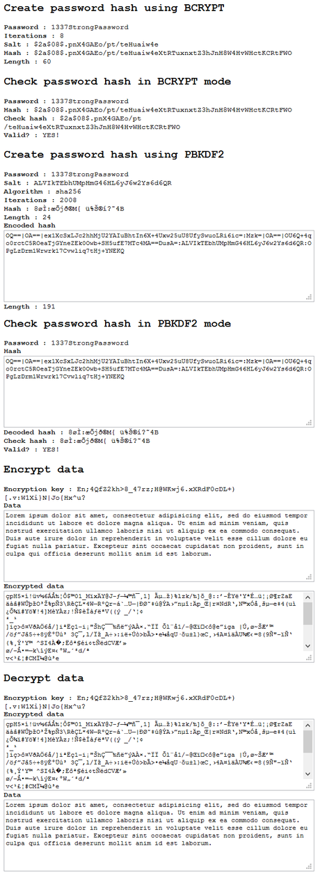 CwsCrypto : Créer et vérifier un hash avec l'algorithme bcrypt ou PBKDF2