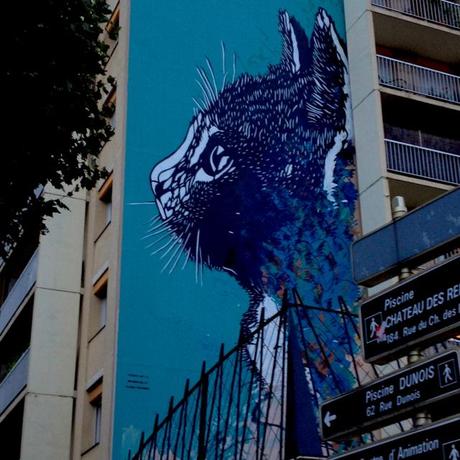 Cat mural art Paris France chat