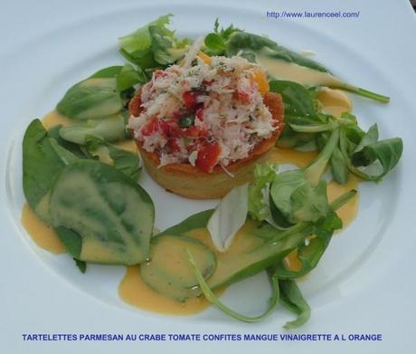 TARTELETTES PARMESAN AU CRABE TOMATE CONFITES MANGUE VINAIG