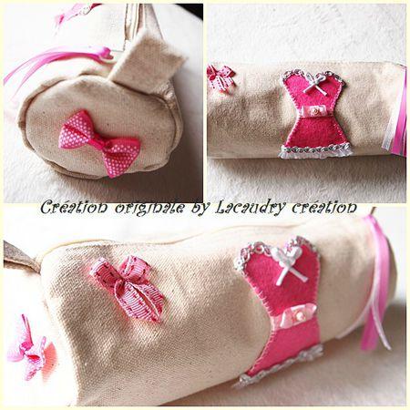 trouuse beige corset fuchsia lacaudry creation