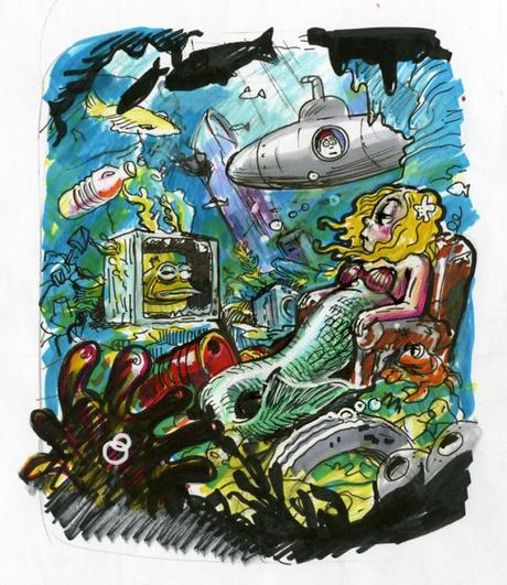 dessin préparatoire pour le conte La petite sirène 2012 (encre et feutre)