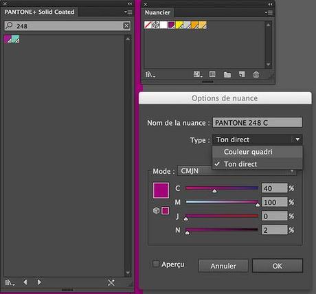Conversion d’une couleur Pantone en couleur quadri à partir du logiciel Illustrator.