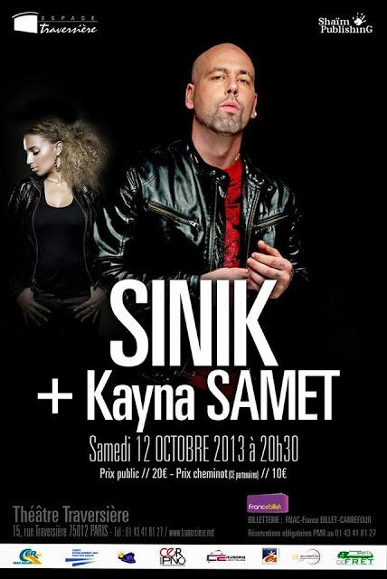 Sinik en concert avec Kayna Samet le 12 octobre au Théâtre Traversière