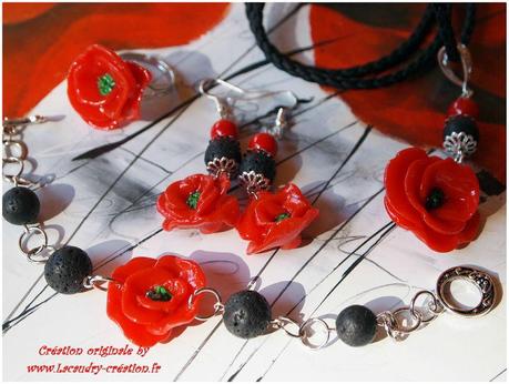boucles d'oreilles coquelicot parure 4 pièces lacaudry creation