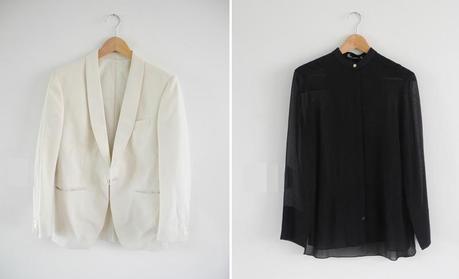 Veste d'homme blanche vintage et chemise noire transparente T by Alexander Wang