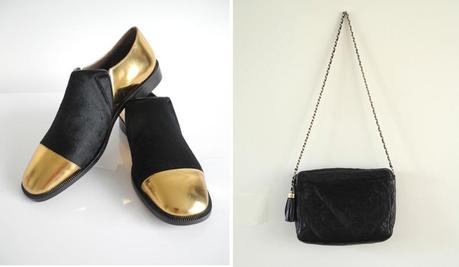 Slippers noirs et dorés Marni et sac Chanel vintage