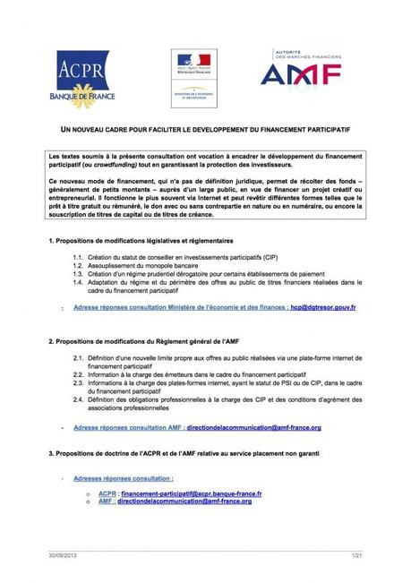 Propositions pour un nouveau cadre afin de FACILITER LE DEVELOPPEMENT DU FINANCEMENT PARTICIPATIF