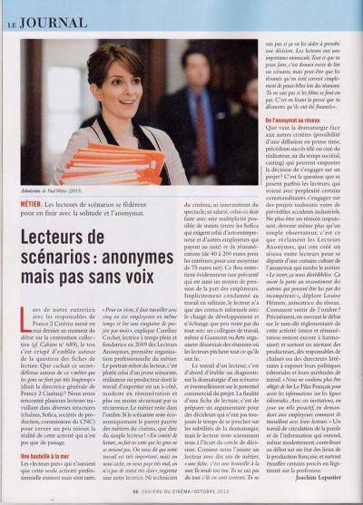 Dans les Cahier du Cinéma ce mois-ci… lecteursscénario