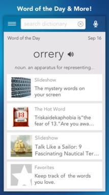 Dictionnaire d'anglais et des synonymes sur iPhone, version iOS 7...