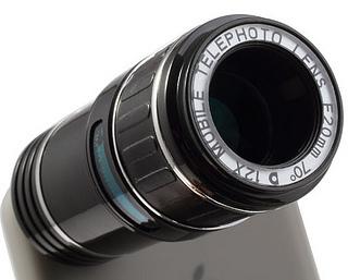 Une lentille zoom optique X12, une coque de protection pour iPhone 5/5C et un trépied...