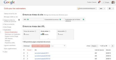 erreur exploration google webmaster tools
