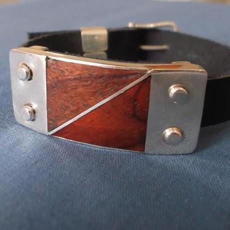bracelet homme double face, polie et brute en bois et argent