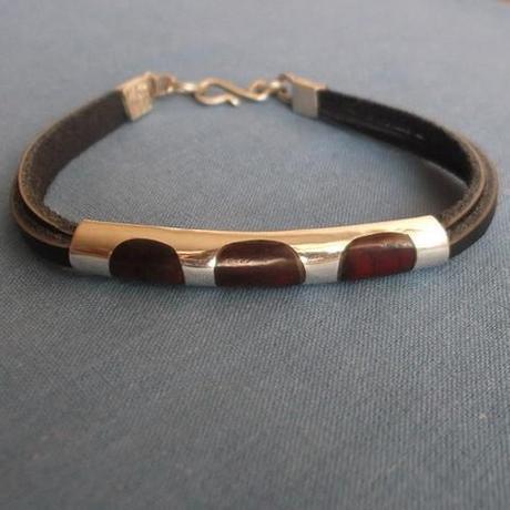 bracelet argent incrusté de bois précieux