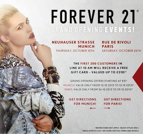 Forever 21 gâtera ses premières clientes parisiennes d'un bon de 210€! Forever 21 gâtera ses premières clientes parisiennes d'un bon de 210€!