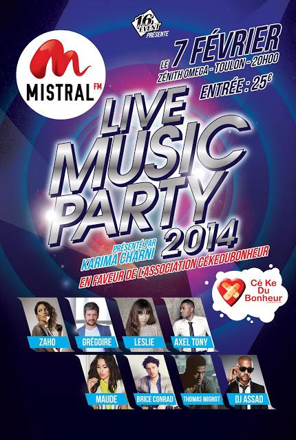Live Music Party 2014 : Concert caritatif le 7 février à Toulon avec Zaho, Axel Tony, Dj Assad, Leslie...