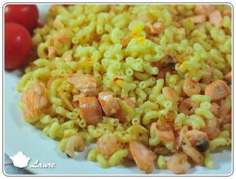 Pâtes aux crevettes et saumon