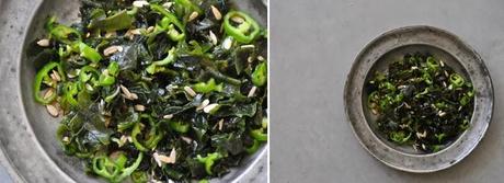 Petite salade improvisée aux algues wakamé, piment doux et graines de tournesol