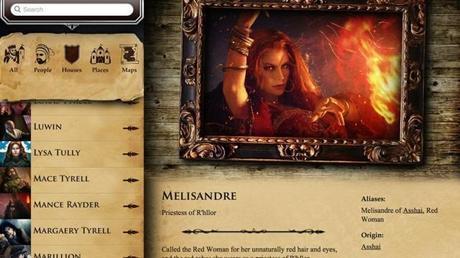 Application Game Of Thrones présentant chaque personnage