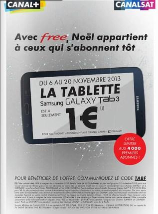 La Galaxy Tab 3 à 1 € pour les 4000 premiers abonnés à Canal+/CanalSat via Free