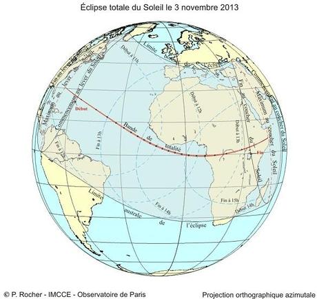 Carte de l'éclipse hybride du soleil