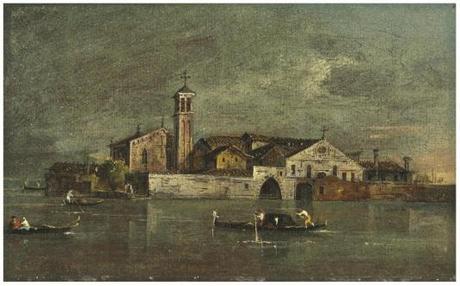 Francesco Guardi (Venice 1712-1793). Isola di S. Servolo. OHuile sur toile. 12.7 x 19.7 cm - Франческо Гварди (Венеция 1712-1793). Остров Св. Серволо. Холст, масло. 12,7 х 19,7 см 