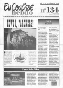 En Coulisse Hebdo n°134, du 7 au 13 février 1996