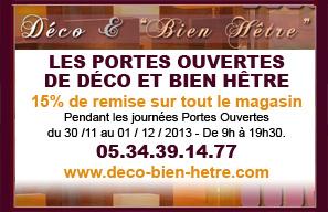 15% de remise sur tout le magasin Pendant les journées Portes Ouvertes avec Déco & Bien-Hêtre
